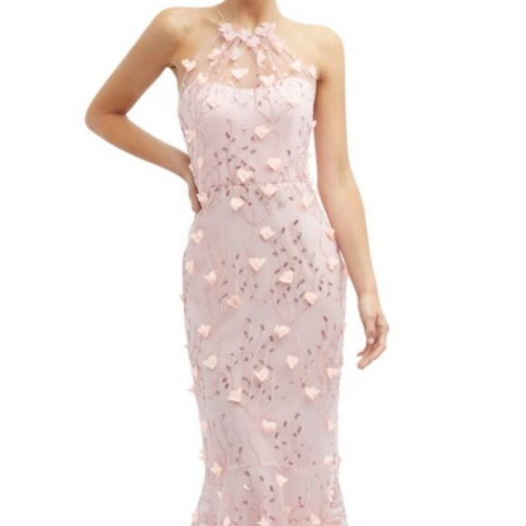 Dessy Collection Rose Pink Sequin Embroidered High-Low Gown 3137 - Picture 1 of 4